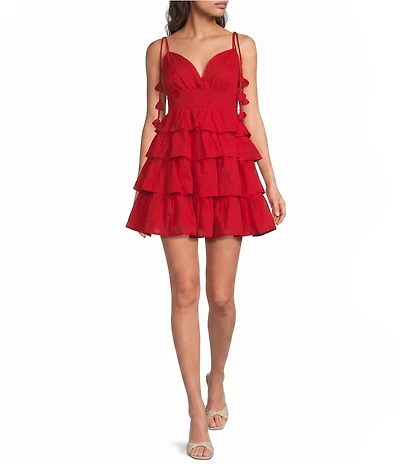 Sugarlips Rubie V-Neck Tassel Strap Sleeveless Tiered Mini Dress
