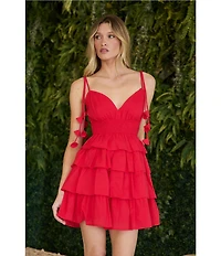 Sugarlips Rubie V-Neck Tassel Strap Sleeveless Tiered Mini Dress
