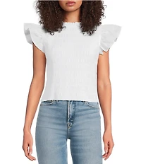 Sugarlips Ruffle Mock Neck Sleeveless Smocked Top