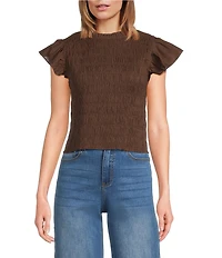 Sugarlips Ruffle Mock Neck Sleeveless Smocked Top