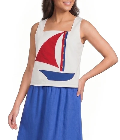 Sugarlips Sailboat Square Neck Sleeveless Tank Top