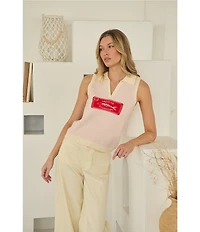 Sugarlips Sardine Graphic Collared V-Neck Sleeveless Polo Sweater Vest