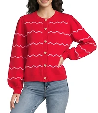 Sugarlips Seniry Waxy Stripe Crew Neck Long Balloon Sleeve Cardigan