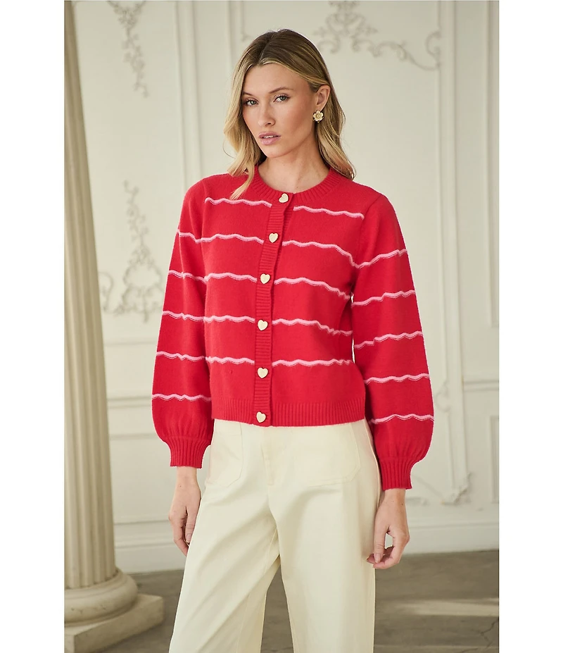 Sugarlips Seniry Waxy Stripe Crew Neck Long Balloon Sleeve Cardigan