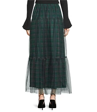 Sugarlips Sheer Plaid Tiered Elastic Waist Pull-On Maxi Skirt