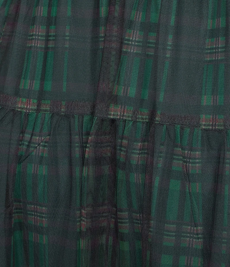 Sugarlips Sheer Plaid Tiered Elastic Waist Pull-On Maxi Skirt