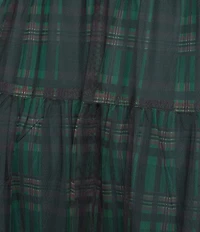 Sugarlips Sheer Plaid Tiered Elastic Waist Pull-On Maxi Skirt