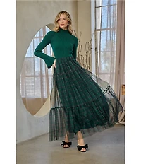 Sugarlips Sheer Plaid Tiered Elastic Waist Pull-On Maxi Skirt
