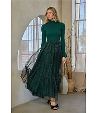 Sugarlips Sheer Plaid Tiered Elastic Waist Pull-On Maxi Skirt