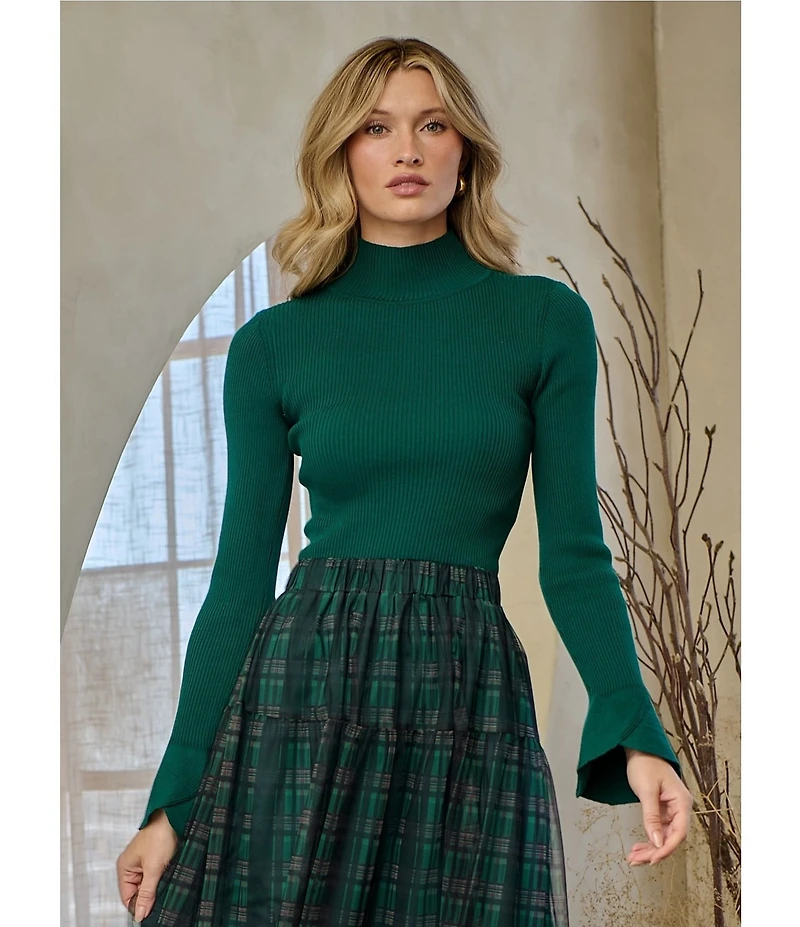 Sugarlips Sheer Plaid Tiered Elastic Waist Pull-On Maxi Skirt