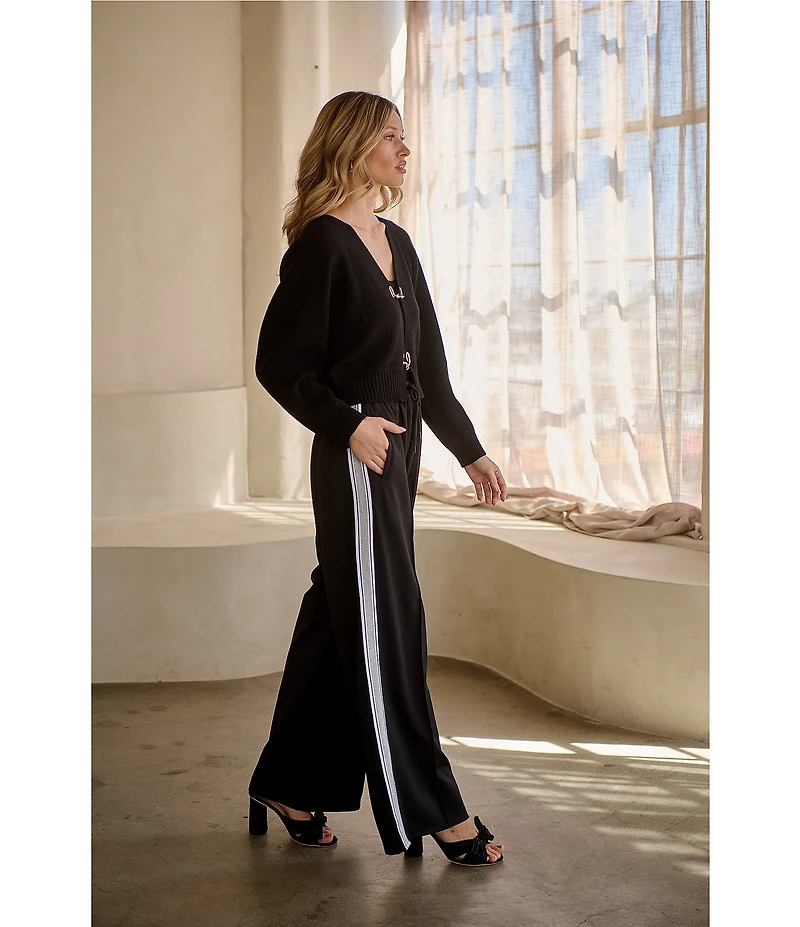 Sugarlips Shimmer Stripe Wide Leg Pull-On Track Pants