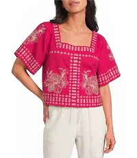 Sugarlips Silvia Embroidered Square Neck Short Sleeve Top