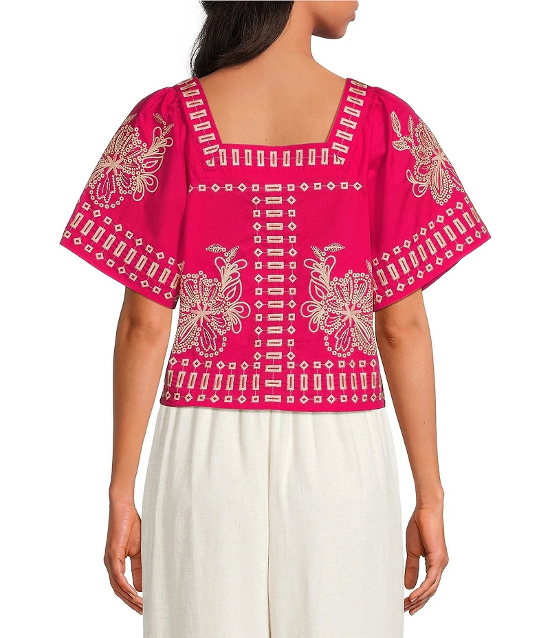 Sugarlips Silvia Embroidered Square Neck Short Sleeve Top