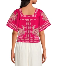 Sugarlips Silvia Embroidered Square Neck Short Sleeve Top