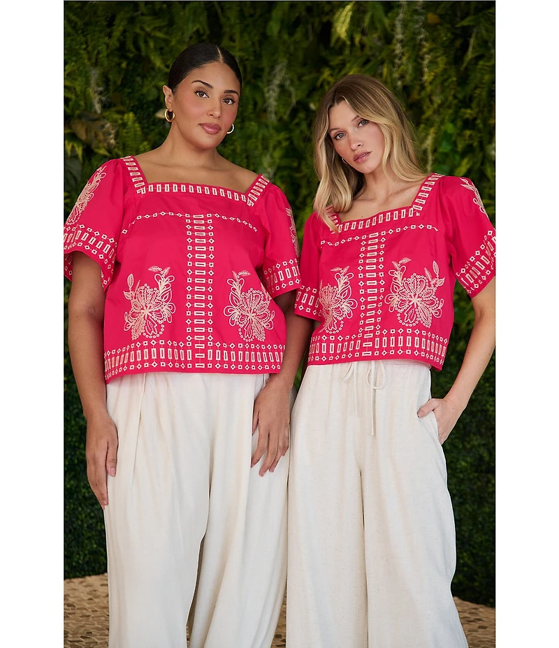 Sugarlips Silvia Embroidered Square Neck Short Sleeve Top