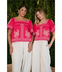 Sugarlips Silvia Embroidered Square Neck Short Sleeve Top