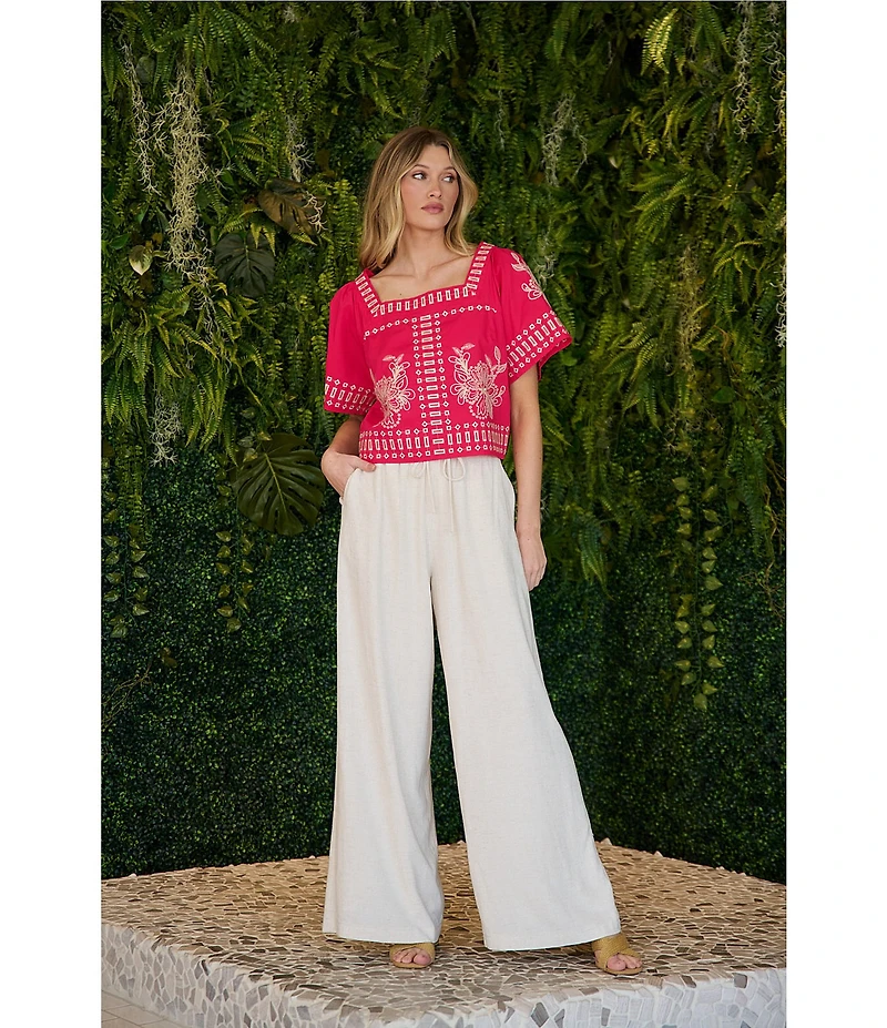 Sugarlips Silvia Embroidered Square Neck Short Sleeve Top