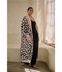 Sugarlips Plus Size Smitten Leopard Print Knit Shawl Collar Neck Long Sleeve Duster Cardigan