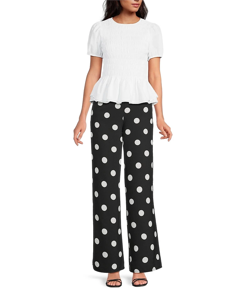 Sugarlips Smocked Crew Neck Ruffle Short Sleeve Peplum Top