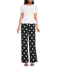 Sugarlips Smocked Crew Neck Ruffle Short Sleeve Peplum Top