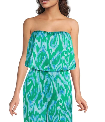 Sugarlips Strapless Abstract Wane Printed Strapless Coordinating Satin Top