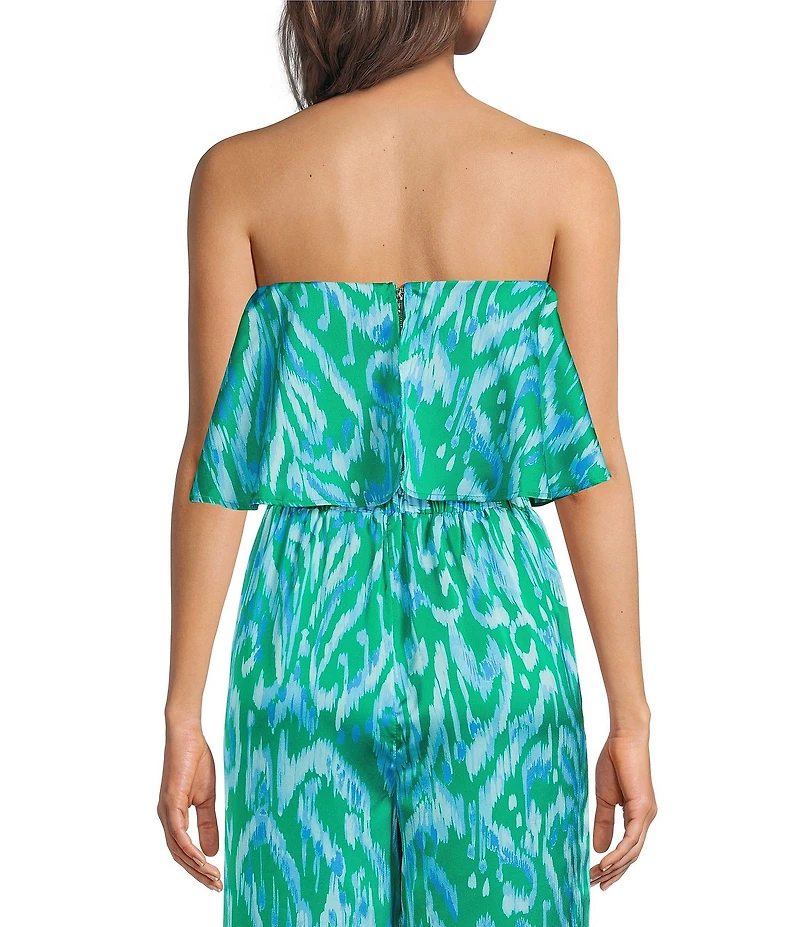 Sugarlips Strapless Abstract Wane Printed Strapless Coordinating Satin Top