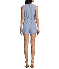 Sugarlips Striped V-Neck Sleeveless Button Wrap Vest Dress