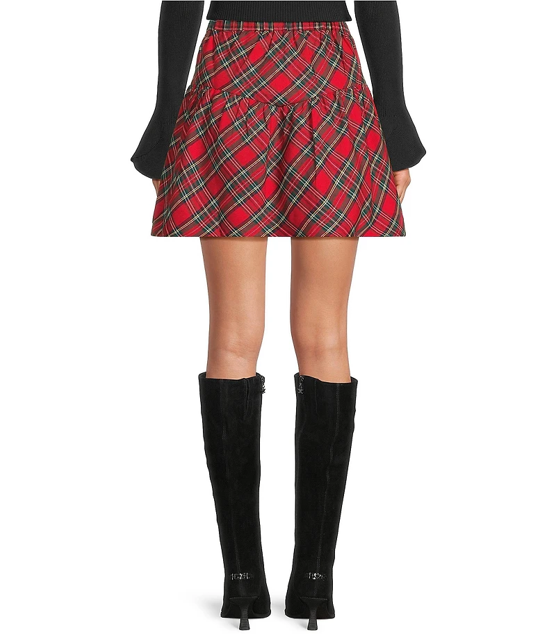 Sugarlips Structure Plaid Back Elastic Waist Button Front A-Line Mini Skirt