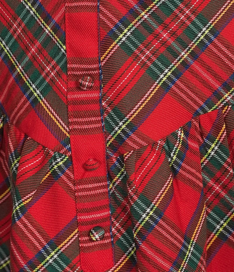 Sugarlips Structure Plaid Back Elastic Waist Button Front A-Line Mini Skirt