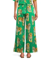 Sugarlips Tiger Jungle Printed Satin High-Rise Wide Leg Coordinating Pants
