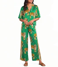 Sugarlips Tiger Jungle Printed Satin High-Rise Wide Leg Coordinating Pants
