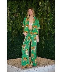 Sugarlips Tiger Jungle Printed Satin High-Rise Wide Leg Coordinating Pants
