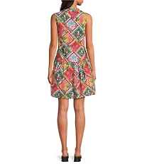 Sugarlips Tropical Loly Trapeze Printed Split Neck Sleeveless Mini Shift Dress