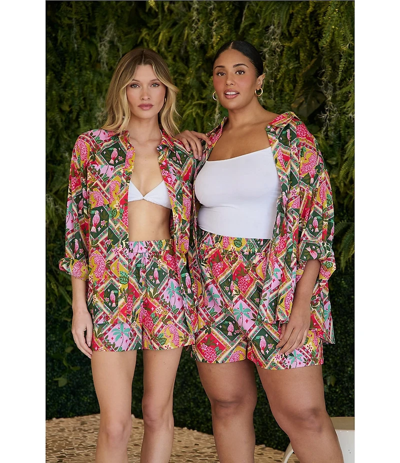 Sugarlips Tropical Printed Collared Long Sleeve Button Down Coordinating Shirt