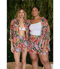Sugarlips Tropical Printed Collared Long Sleeve Button Down Coordinating Shirt