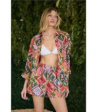 Sugarlips Tropical Printed Collared Long Sleeve Button Down Coordinating Shirt
