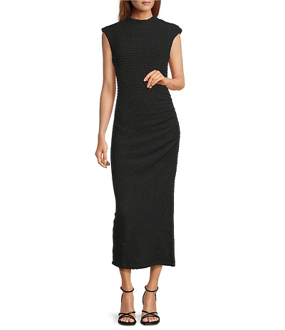 Sugarlips True Clover Bubble Mock Neck Sleeveless Bodycon Midi Dress