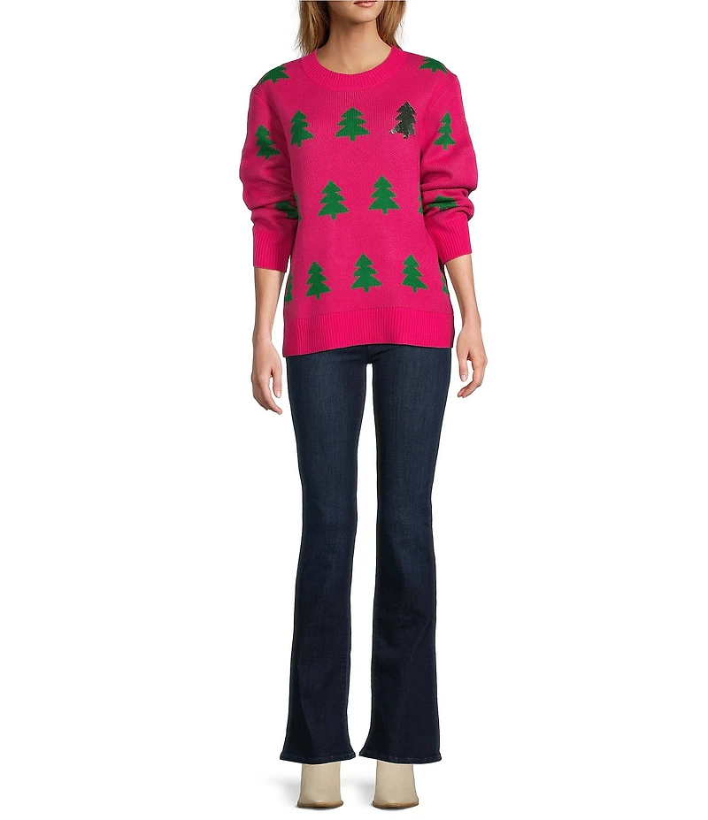 Sugarlips Under The Tree Sequin Knit Crew Neck Long Sleeve Sweater