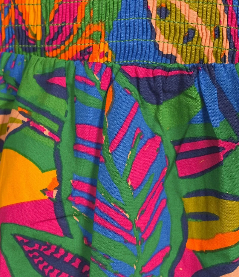 Sugarlips V-Neck Tropical Multi Sunfire Sleeveless Smocked Bodice Midi Dress
