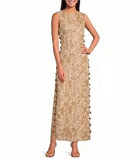 Sugarlips Vieta Hazley Floral Printed Round Neck Sleeveless Cut Out Linen Maxi Dress