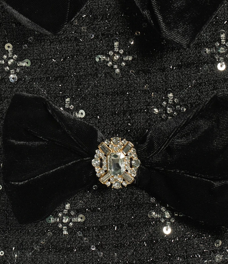 Sugarlips Whitney Embellished Tweed Virelia Velvet Bow Strapless Coordinating Peplum Top