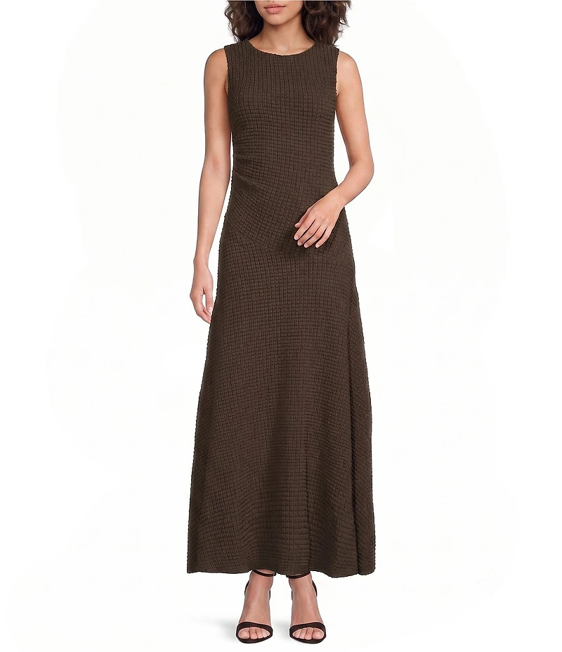 Sugarlips Yahaira Boatneck Sleeveless Flounce Bubble Ruched Textured Maxi Dress