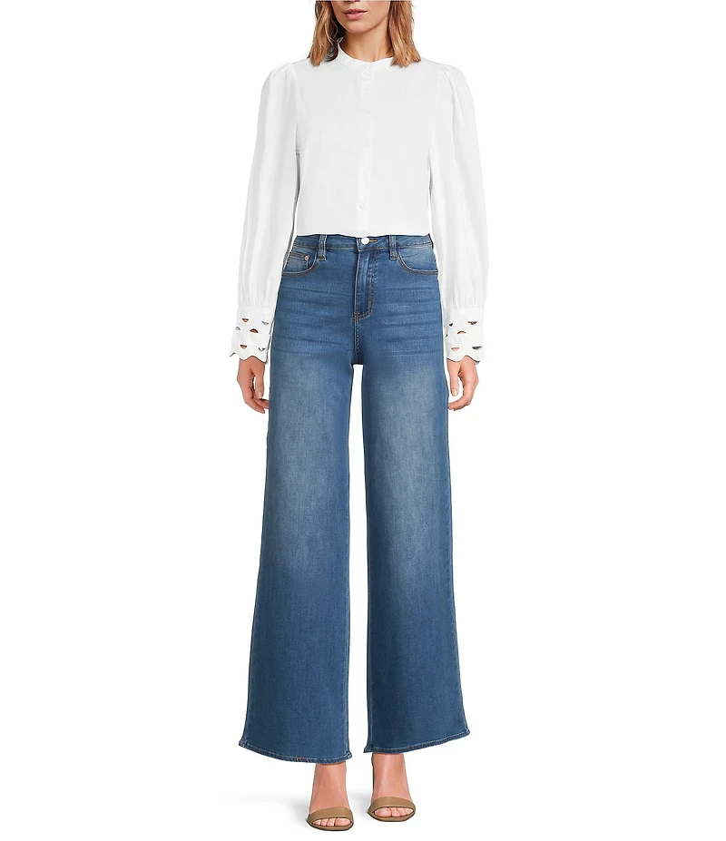 Sugarlips Ziana Crew Neck Button Front Ric Rac Trim Shirt