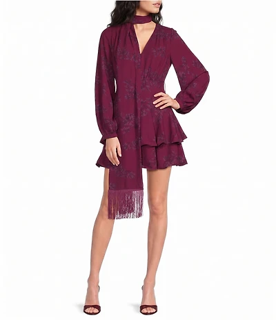 Sugarlips Zurum Floral Print Kery V-Neck Long Sleeve Tiered Mini Dress