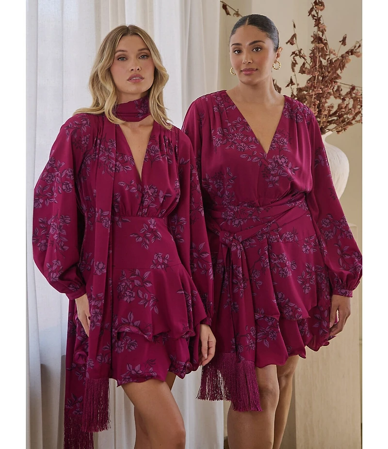 Sugarlips Zurum Floral Print Kery V-Neck Long Sleeve Tiered Mini Dress