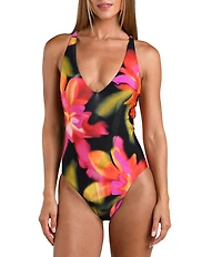 Sunshine '79 Floressence V-Plunge Floral Print One Piece Swimsuit