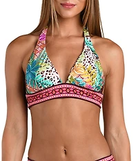 Sunshine '79 Paradise Heat Reversible Tropical To Animal Print Halter Swim Top