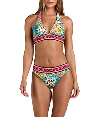 Sunshine '79 Paradise Heat Reversible Tropical To Animal Print Halter Swim Top