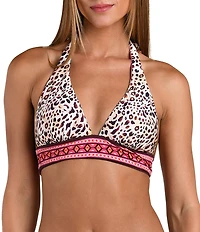 Sunshine '79 Paradise Heat Reversible Tropical To Animal Print Halter Swim Top