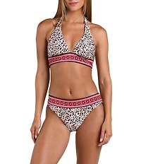 Sunshine '79 Paradise Heat Reversible Tropical To Animal Print Halter Swim Top